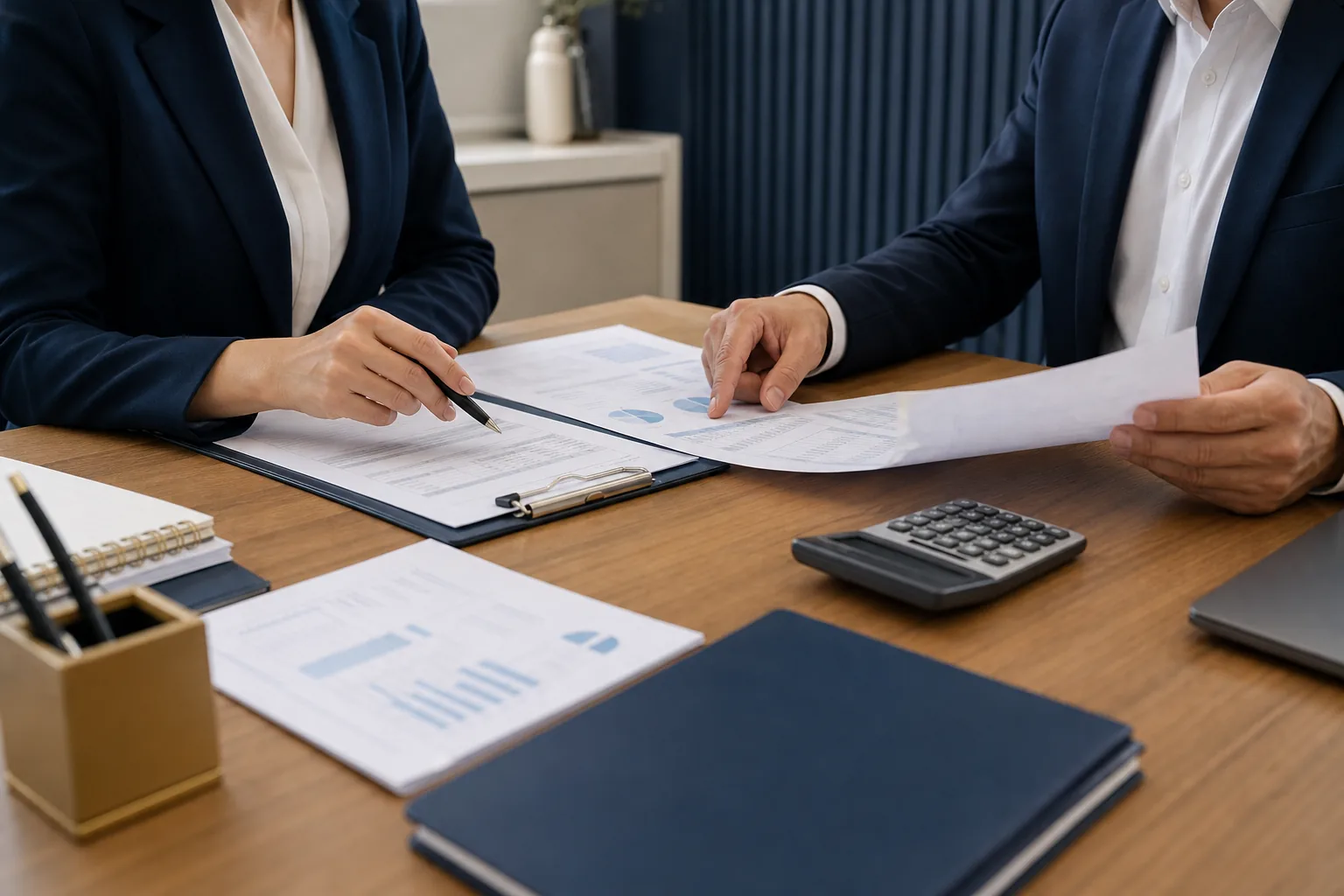 Finansal evrak incelemesini gösteren temsili profesyonel çalışma ortamı